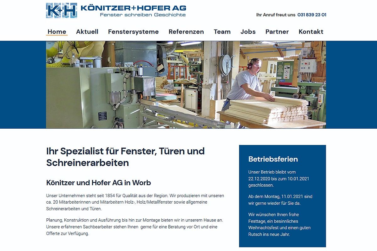 Referenz CMS Joomla! Webseite - Könitzer und Hofer AG  - fenster-ch.ch