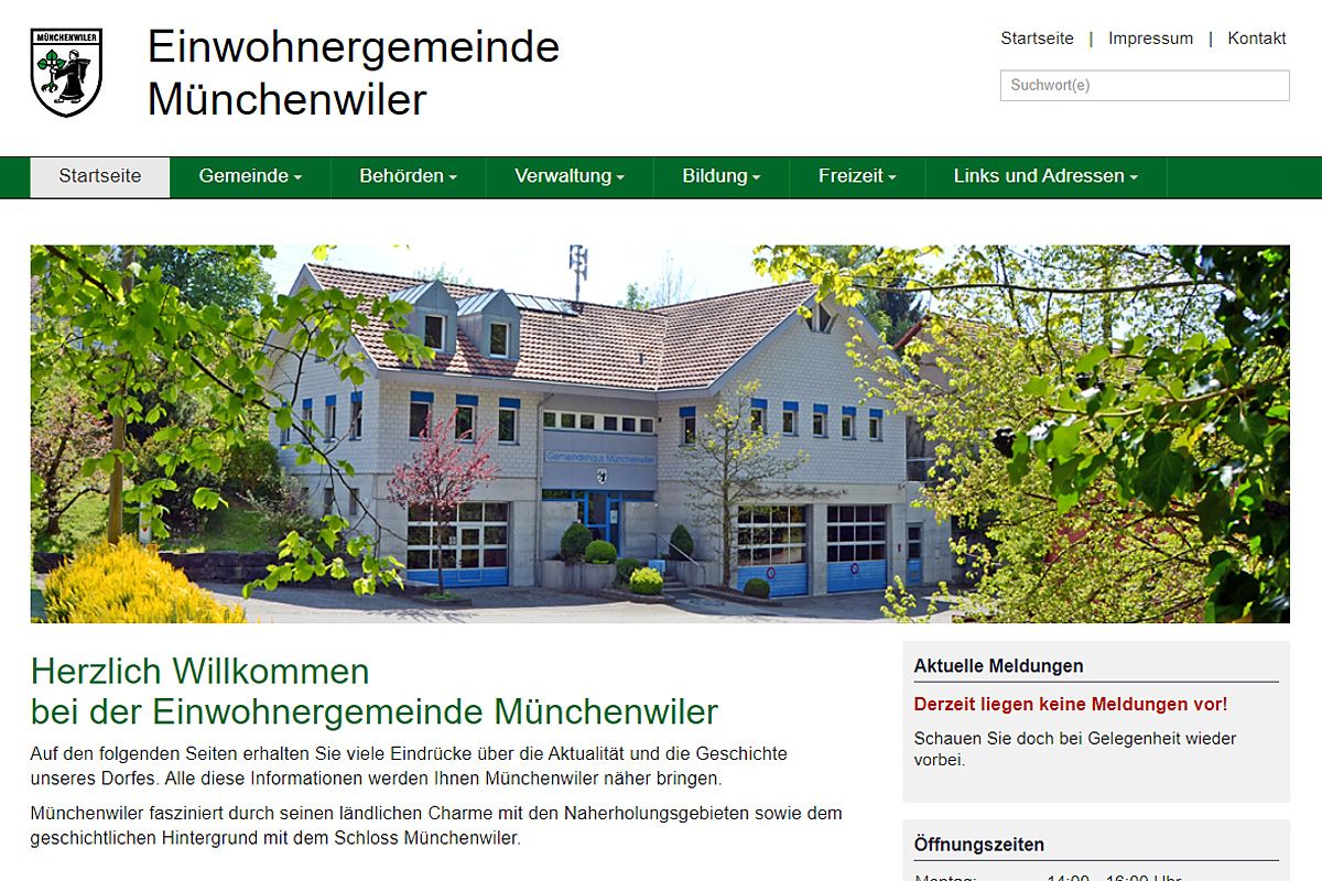 Gemeindeverwaltung Münchenwiler - Neue Webseite, erstellt mit dem Content Management System von Joomla!.
